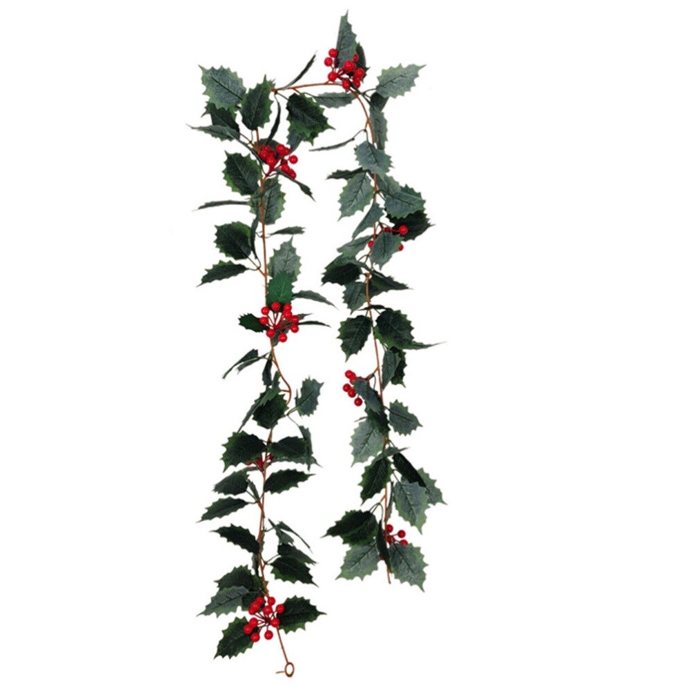 6 Ft Christmas Red Berry Green Garland Vine Winter Holly Leaves Xmas Decor USA