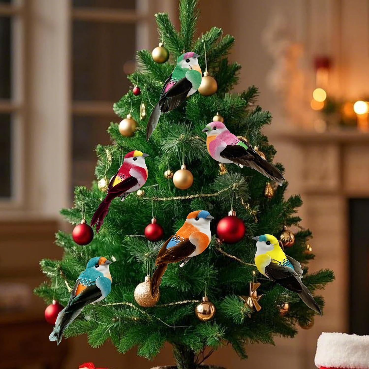 6pcs Artificial Sparrow Spring Birds Clip on Colorful Bird Decorations