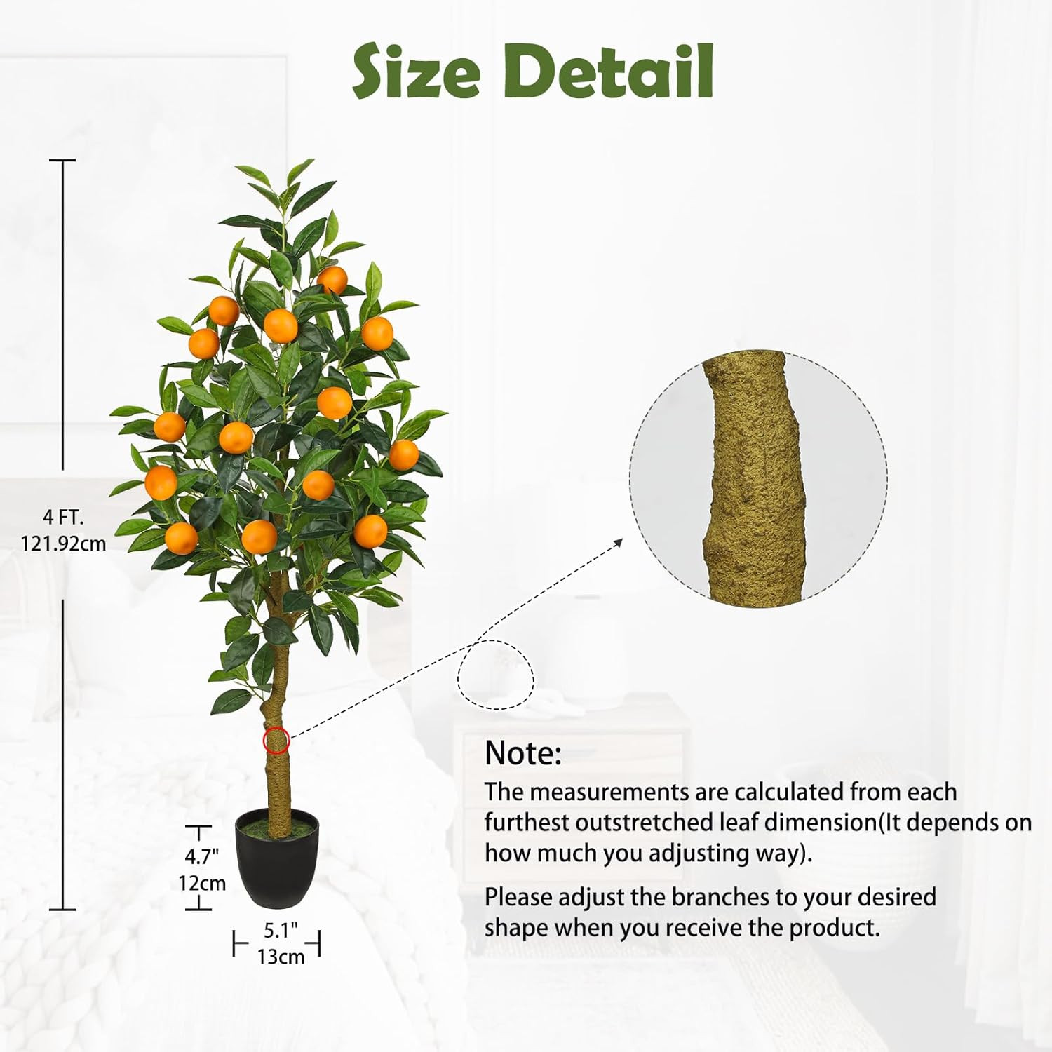 4Ft Artificial Orange Tree in Pot – Faux Indoor Plant for Home & Office Decor