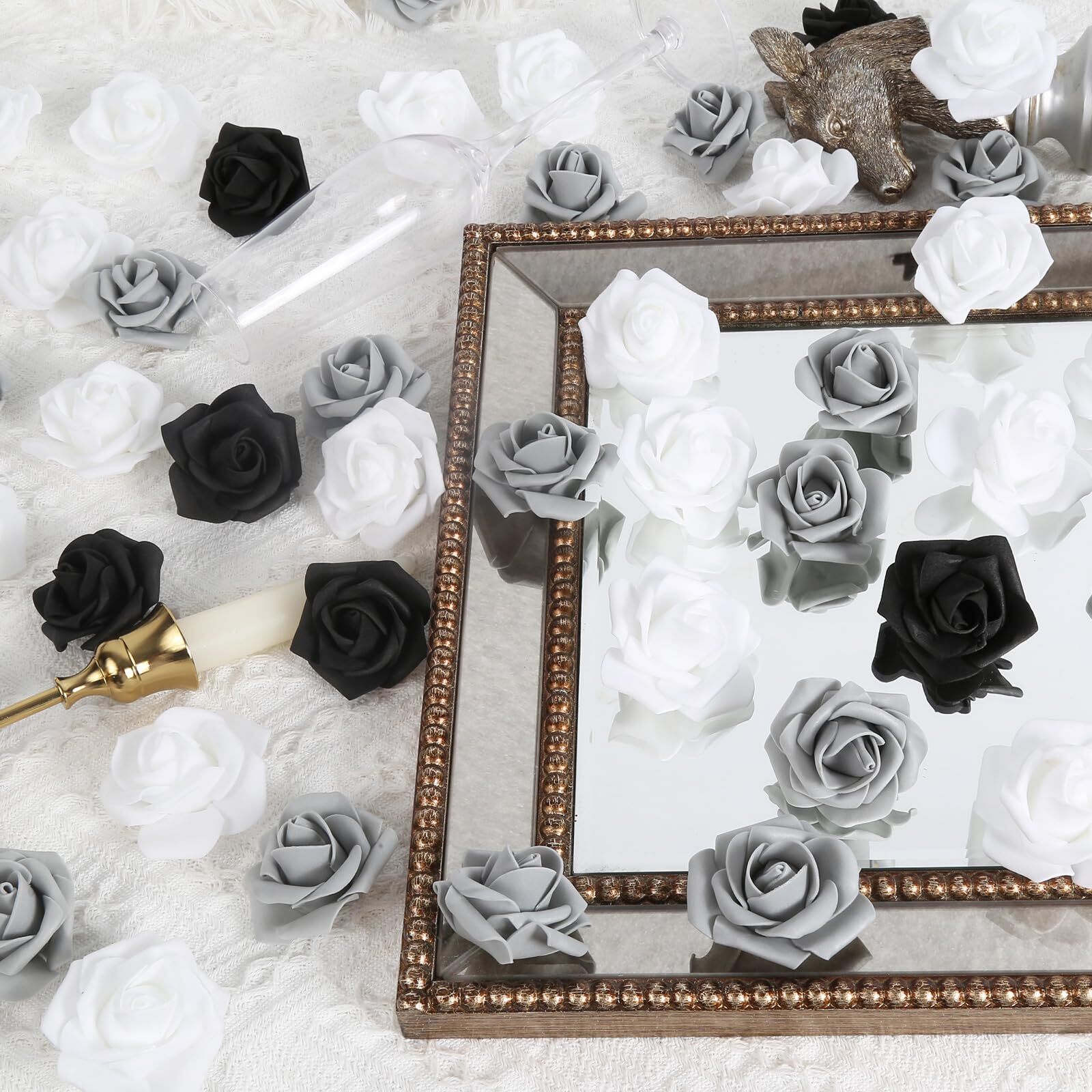 Black White Gray Foam Roses 200PCS 1.97in Artificial Flowers DIY Craft