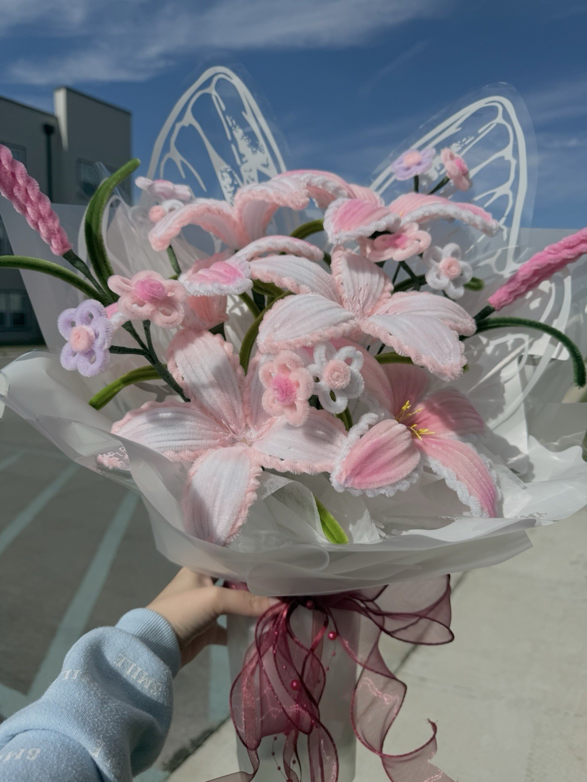 Handmade Lily Butterfly Bouquet | Pipe Cleaner Flowers | Artificial Floral Gift