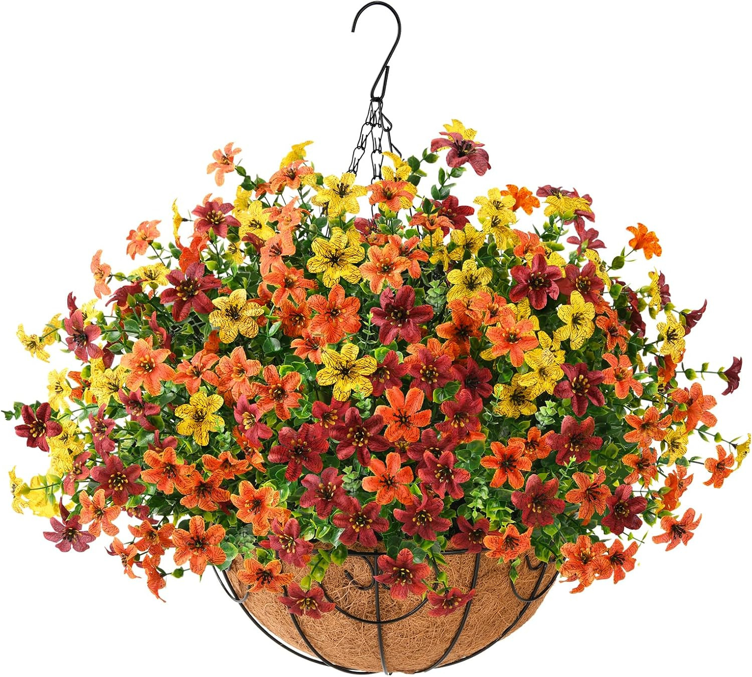 12 Pcs Faux Fall Flowers in Hanging Basket | UV Resistant Silk Daisy Decor