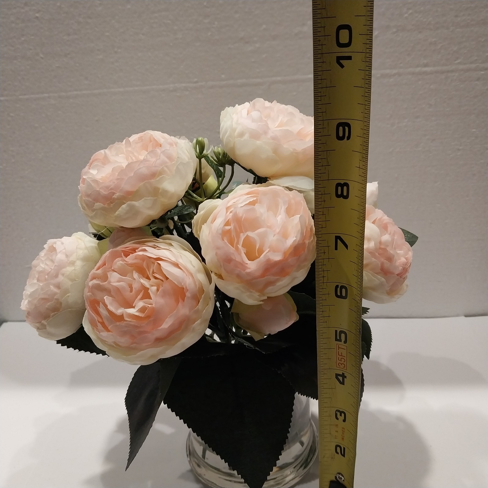 Faux Artificial Roses Flower Arrangement in Glass Vase w/ Faux Water