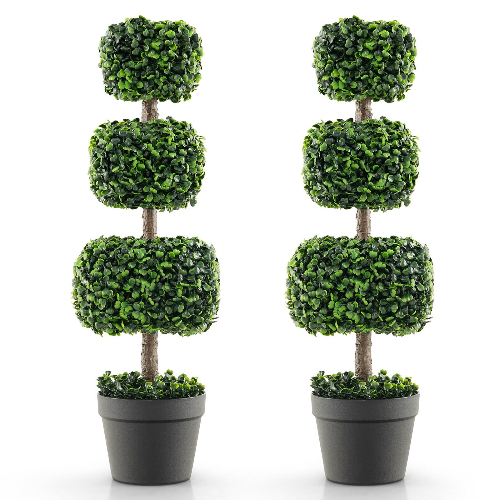 2 PCS 35″ Artificial Boxwood Topiary Tree Faux Greenery Plant Fake Tree