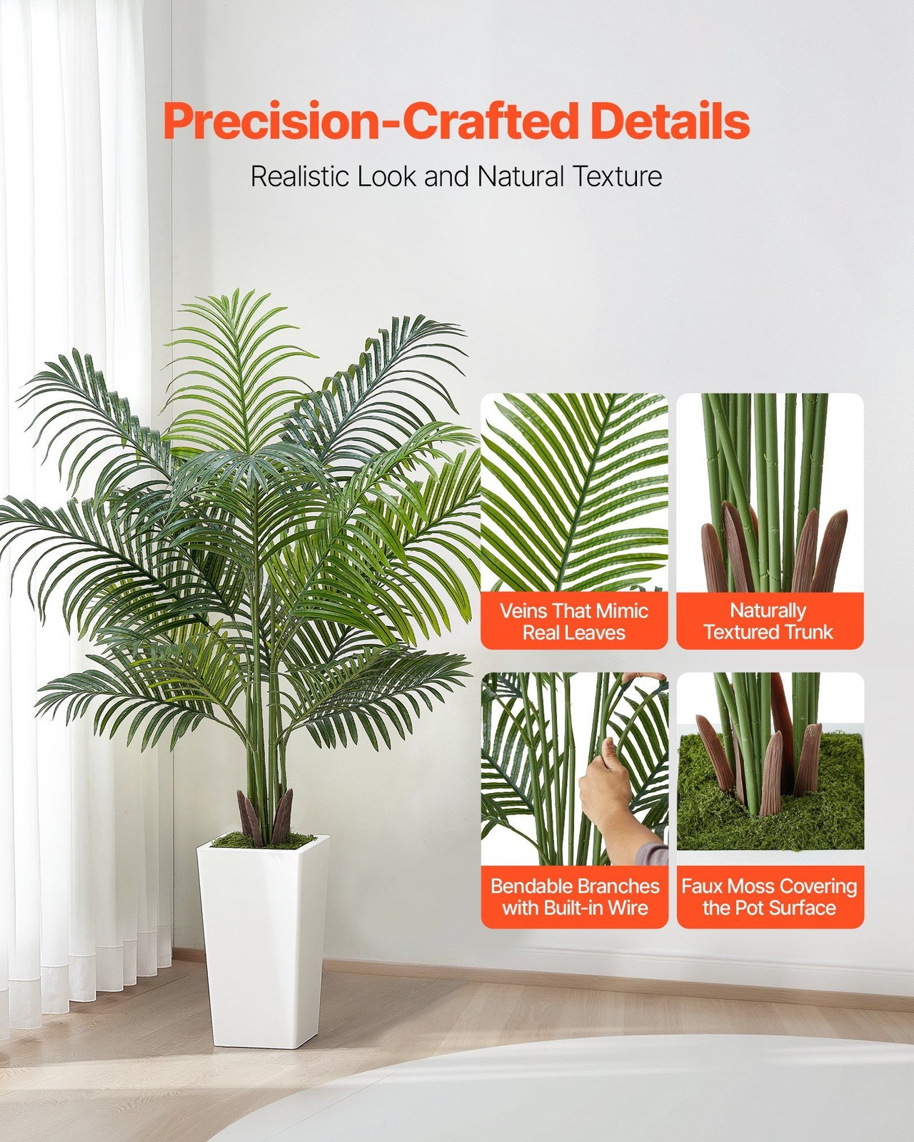 5ft Silk Areca Palm Tree with Ultra-Realistic Trunk and Textured PE Leaves