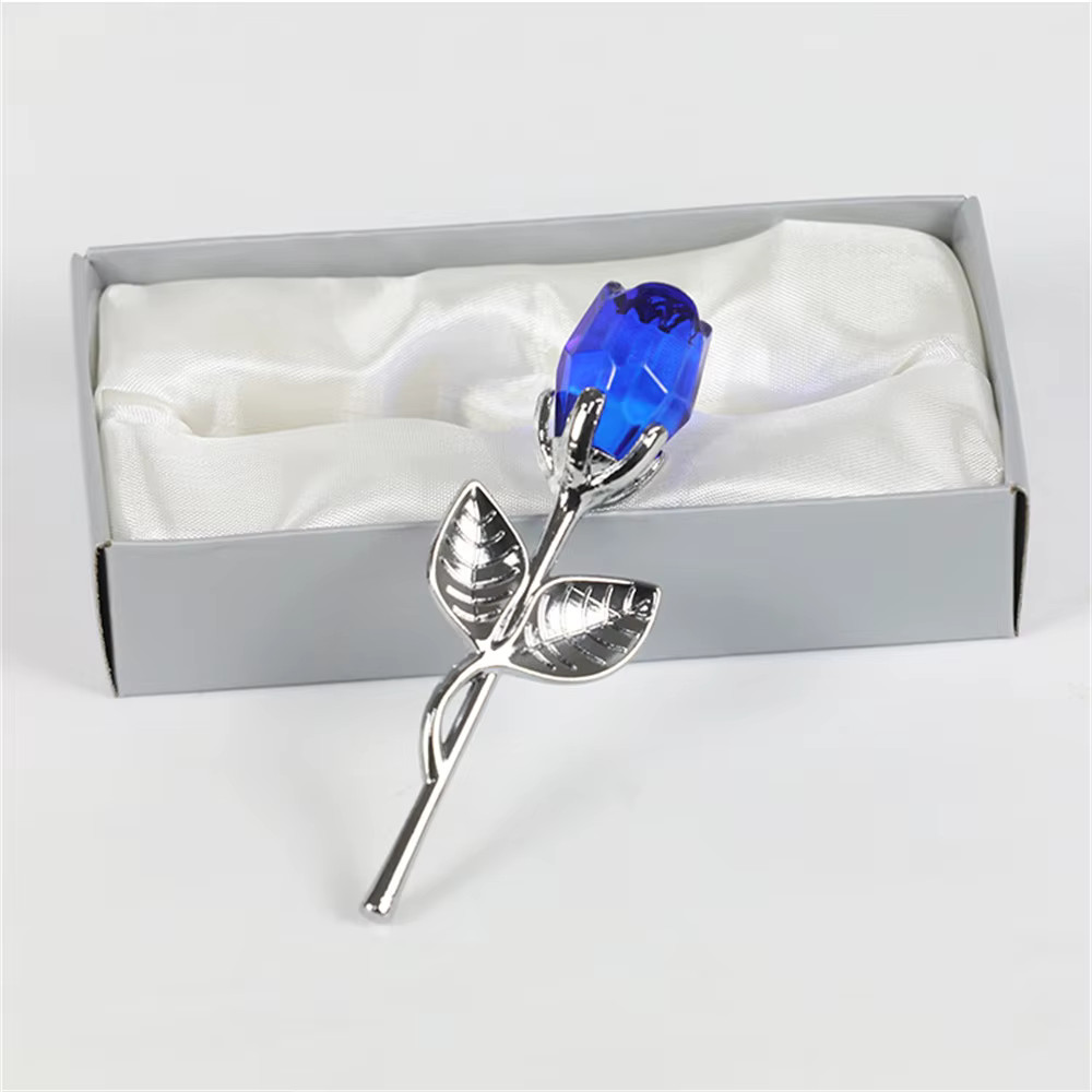 Crystal Red Rose Gold Stem Gift – Forever Artificial Flowers Wedding Favors Box