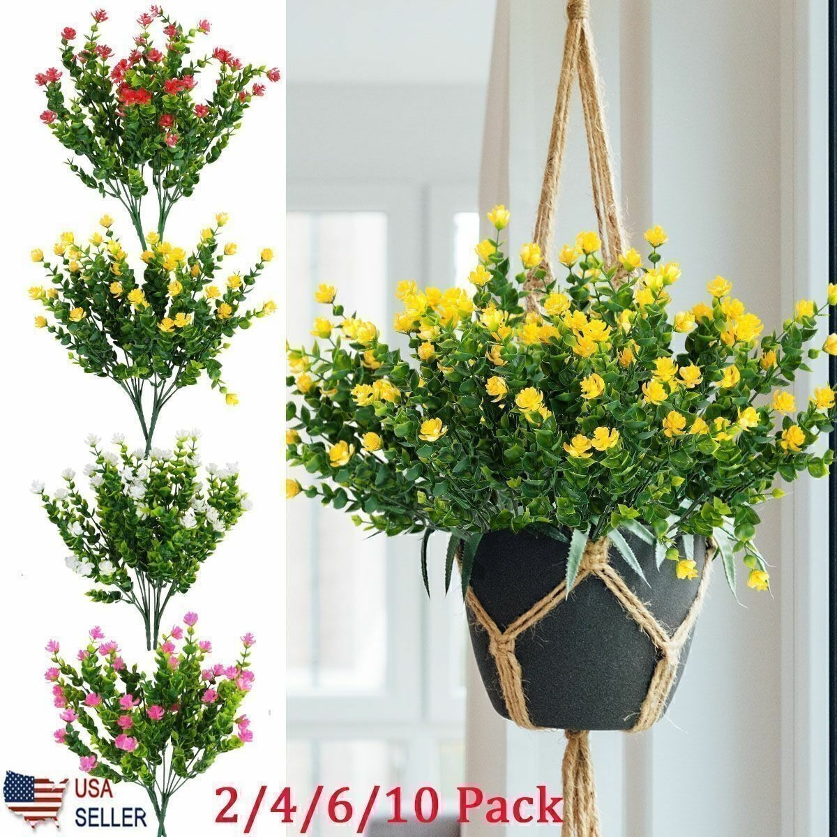 6/10Pcs Artificial Flowers Fake Outdoor UV Resistant Boxwood Plants Shrubs Decor