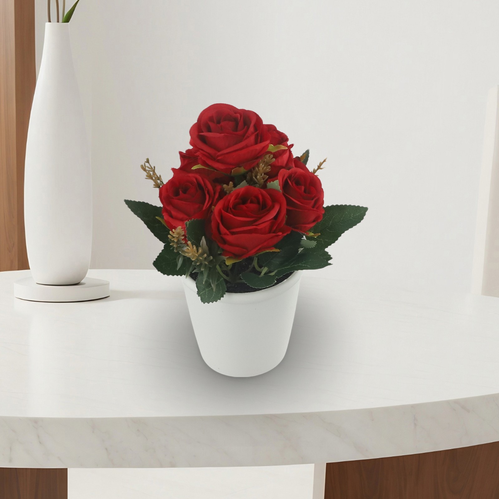 Artificial Rose Flower Small Tree Pot Fake Plants Potted Decoration Garden Decor