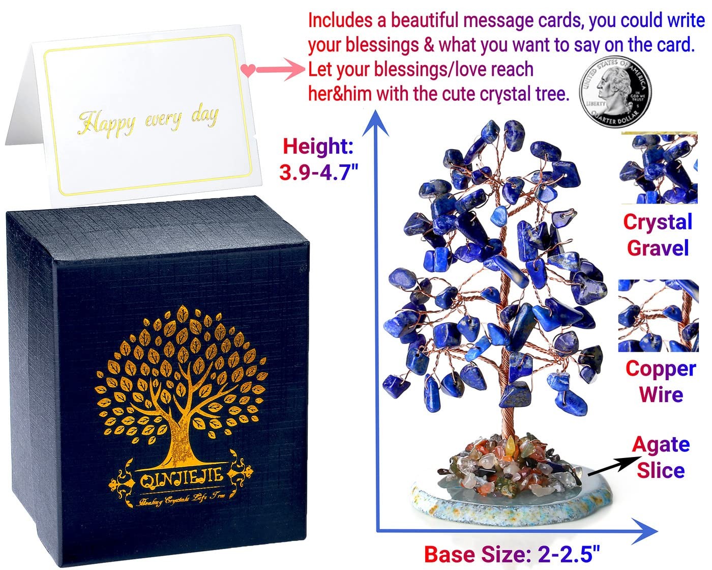 Lapis Lazuli Crystal Tree with Agate Slices Base, Copper Wire Money Life Tree…