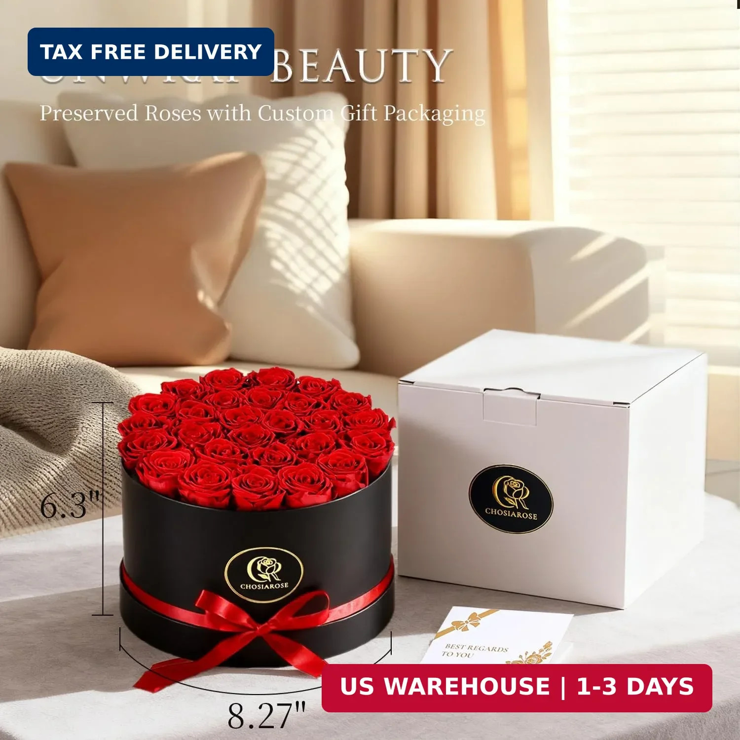 Flowers Forever Preserved Roses – 27 Preserved Flowers for Delivery Women Birthd