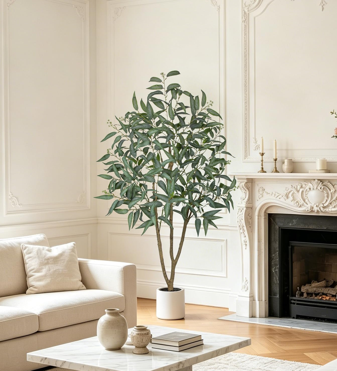 5FT Faux Eucalyptus Trees – Set of 2 in White Planters for Home Decor