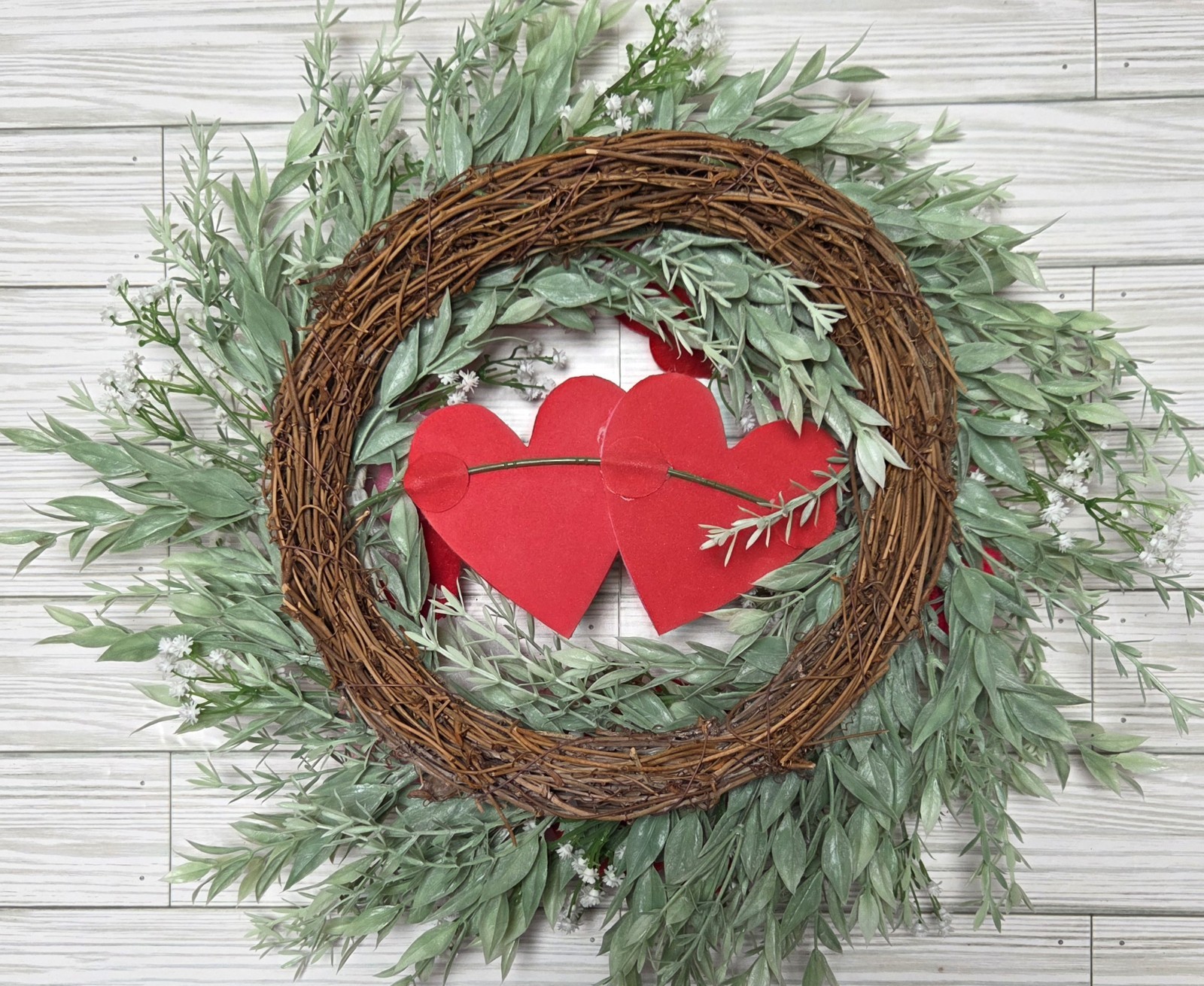 Valentine’s Day Wreath Felt and Faux Silk Florals Hearts Roses BB Greenery Multi