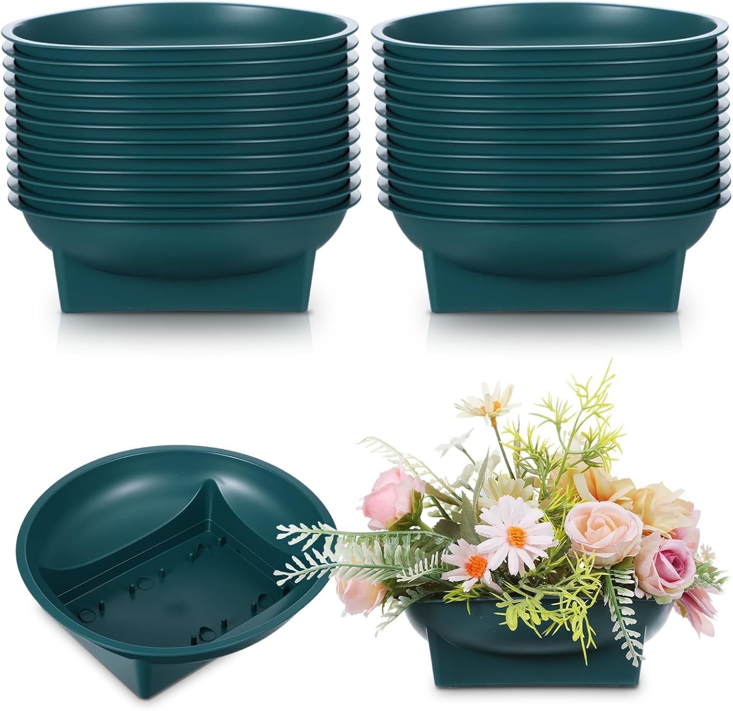 24 Pcs Green Floral Bowls Flower Arrangements Large 6.3 Inch Round Centerpieces