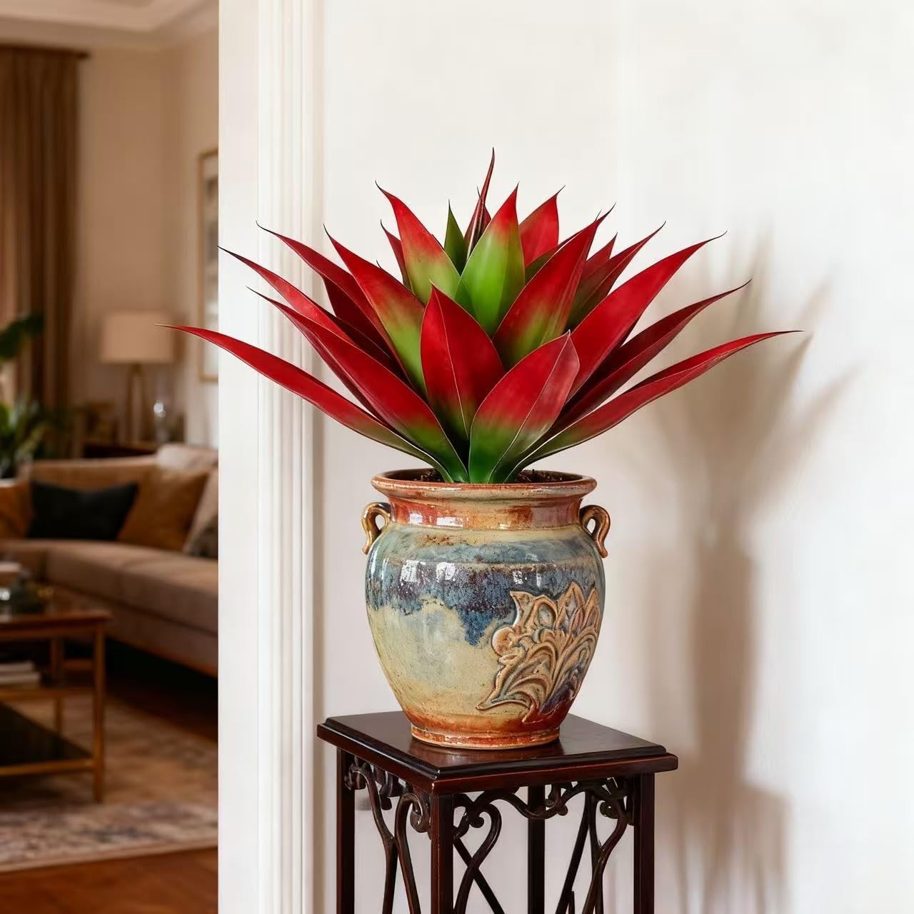 2 Large Artificial Agave Succulent Stems 20″ Red Green Unpotted Decor Landscape
