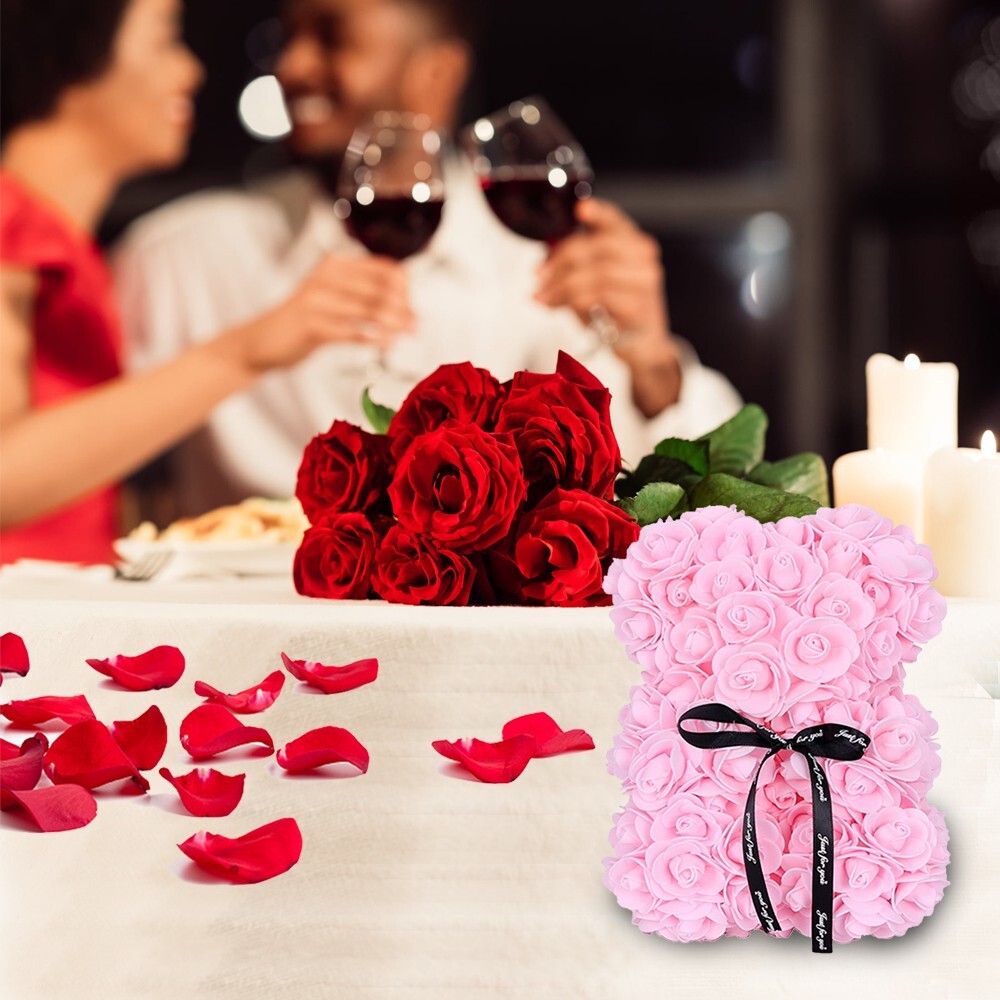 2023 Sakura Pink Rose Flower Teddy Bear – Gift Box (25cm) Valentines & Birthday