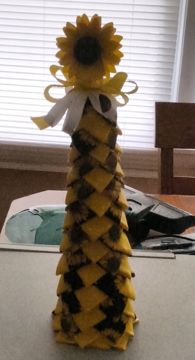 Sunflower Artificial Fabric Table Centerpiece w/ Yellow & White Ribbon
