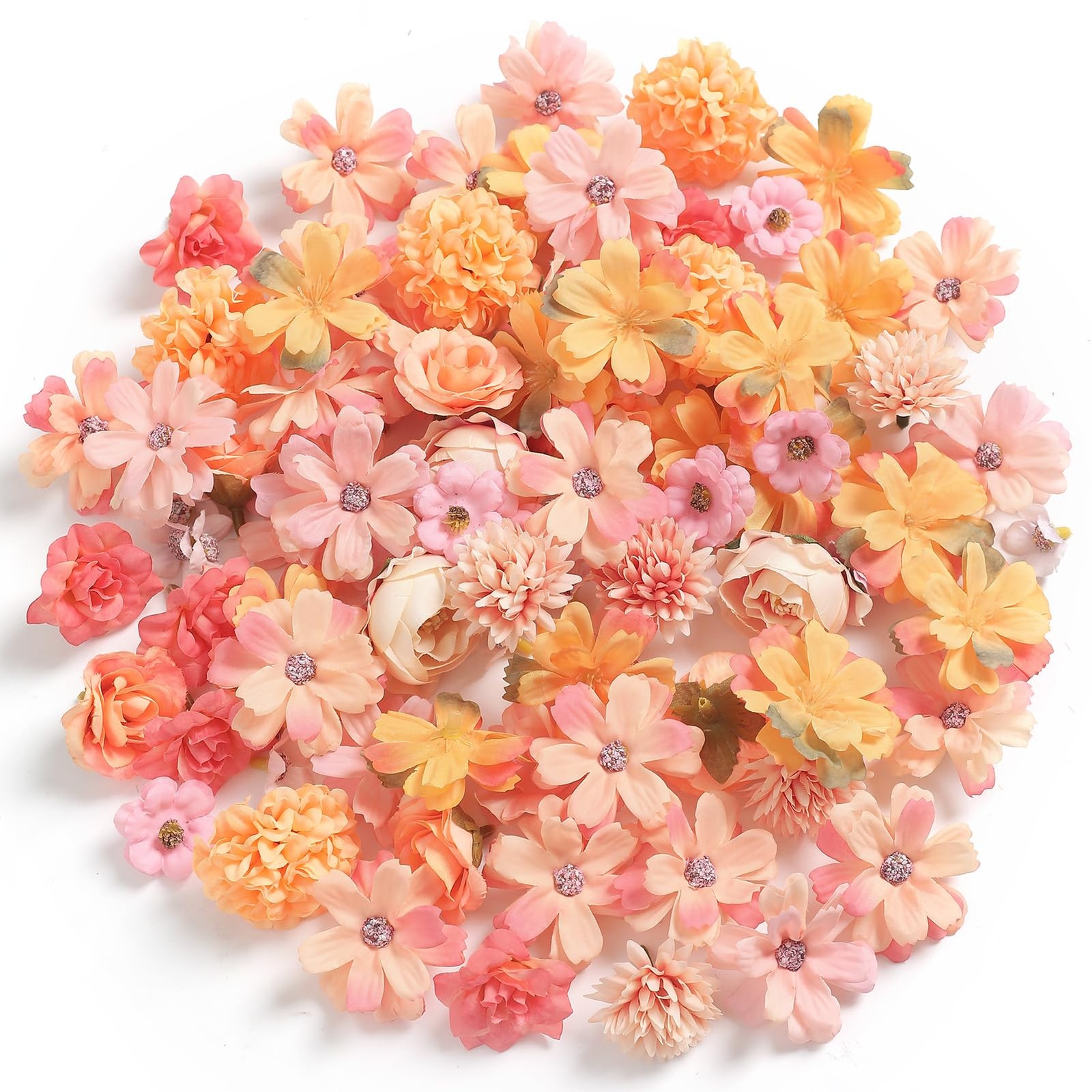 Small Artificial Flower Heads 2-4 cm, Fall Silk Faux Orange Peony Daisy Rose,…