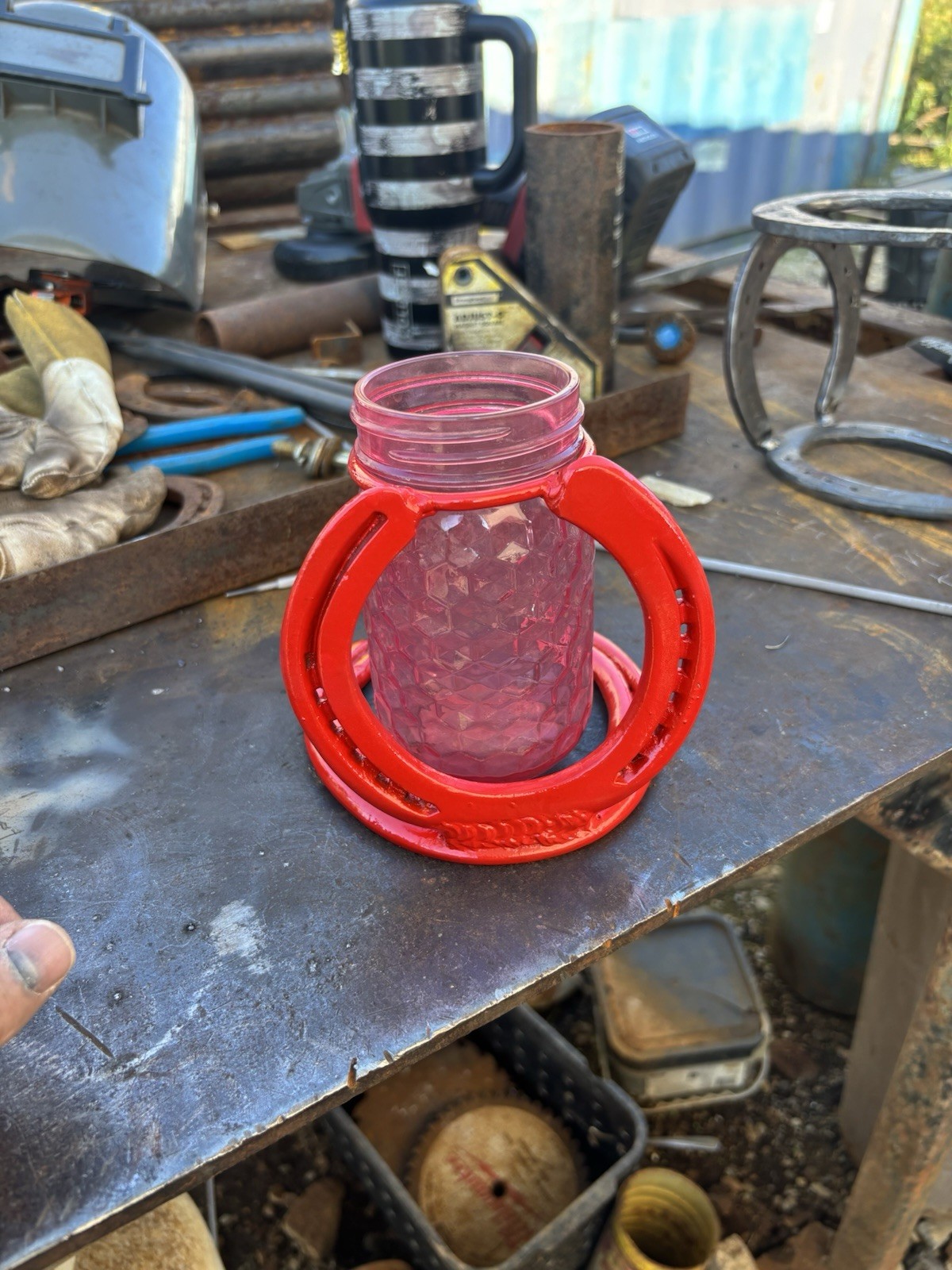 Hand made “welded” flower vase holder