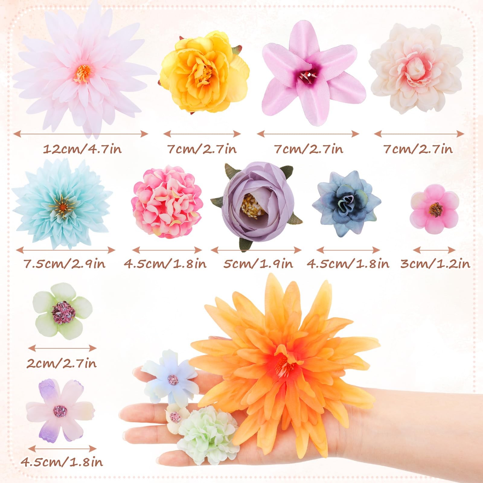80 PCS Assorted Color Fake Flower Heads Bulk Artificial Silk Faux Daisy Peony