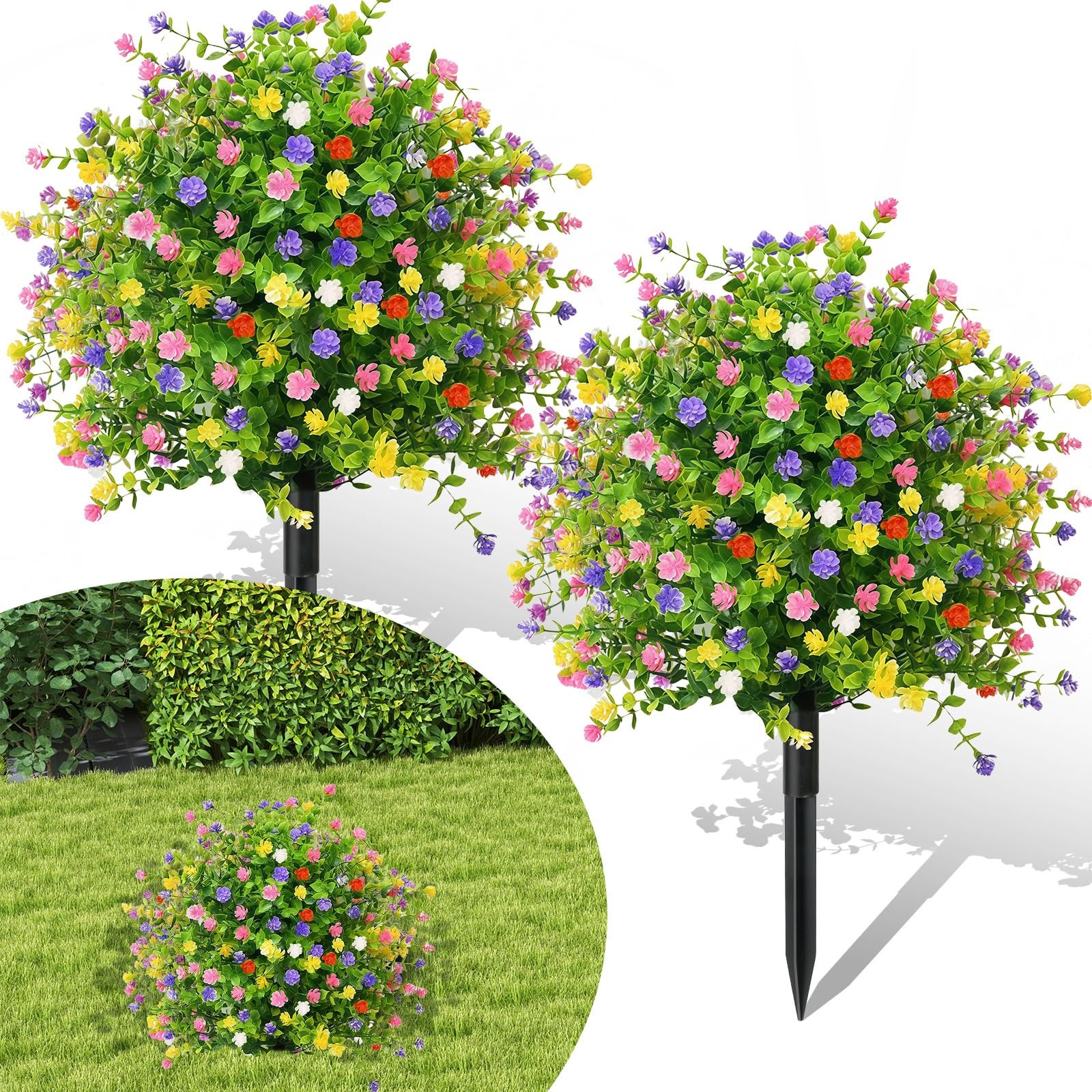 2 Pack Artificial Topiary Trees with Camellia Flowers, 21.26″ Artificial Outd…