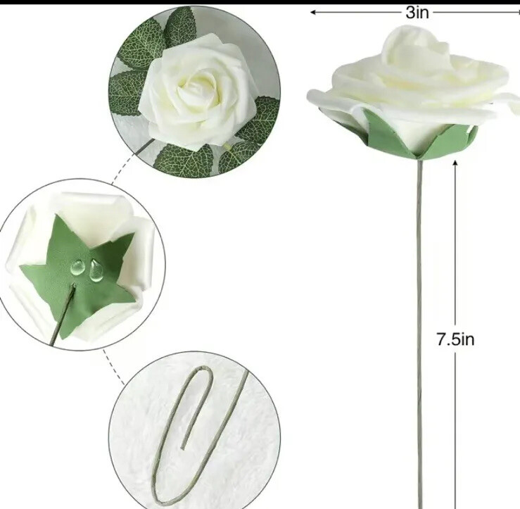 Artificial Flowers 25pcs Real Looking Ivory Foam Fake Roses with Stem…