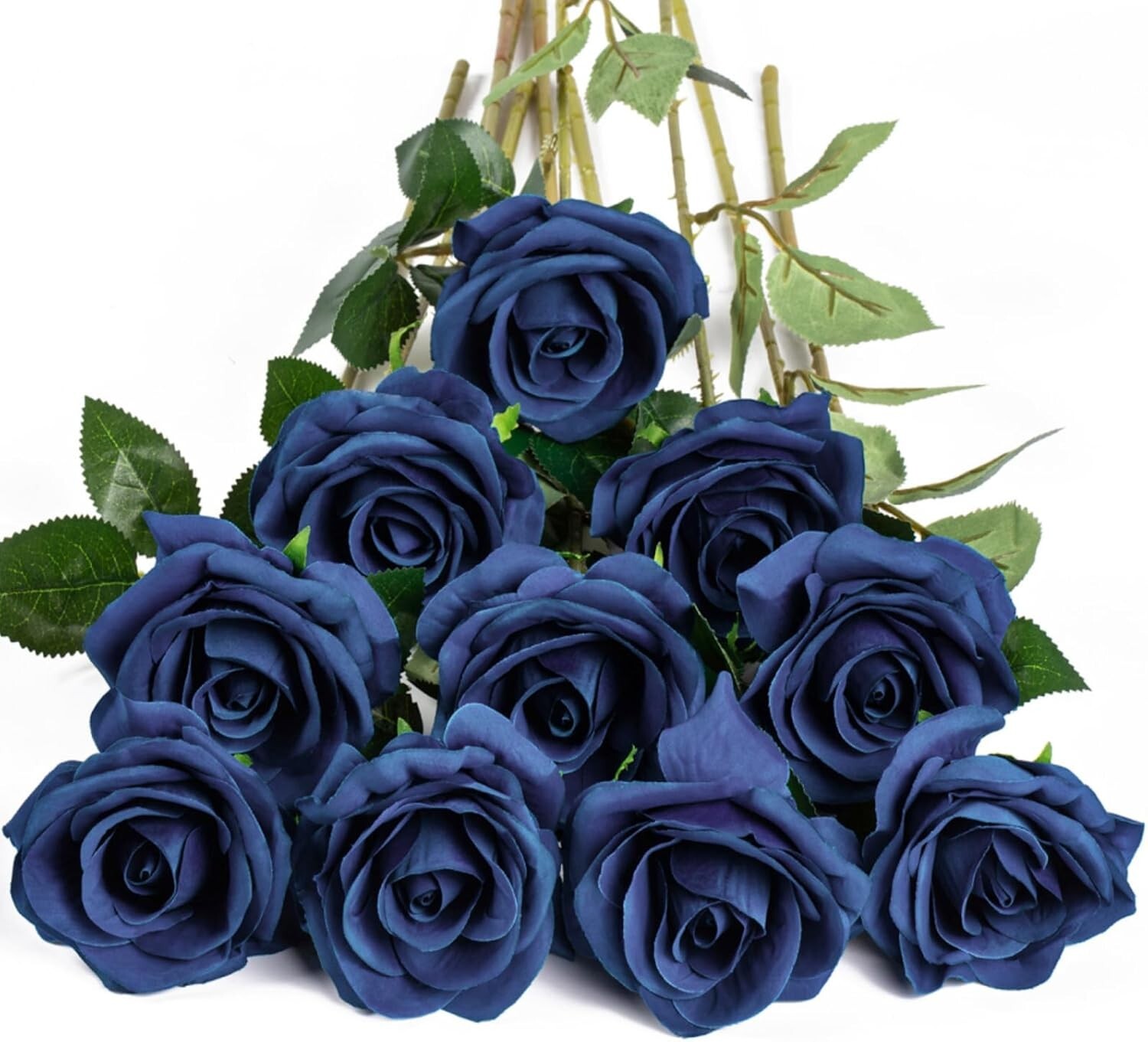 Pack of 10 Navy Blue Silk Roses – Perfect for Wedding Arrangements & DIY