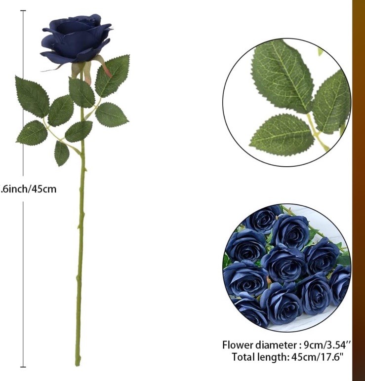 24 pcs Blue Roses Artificial Flowers Fake Navy Blue Silk Roses Navy Faux Silk Ro
