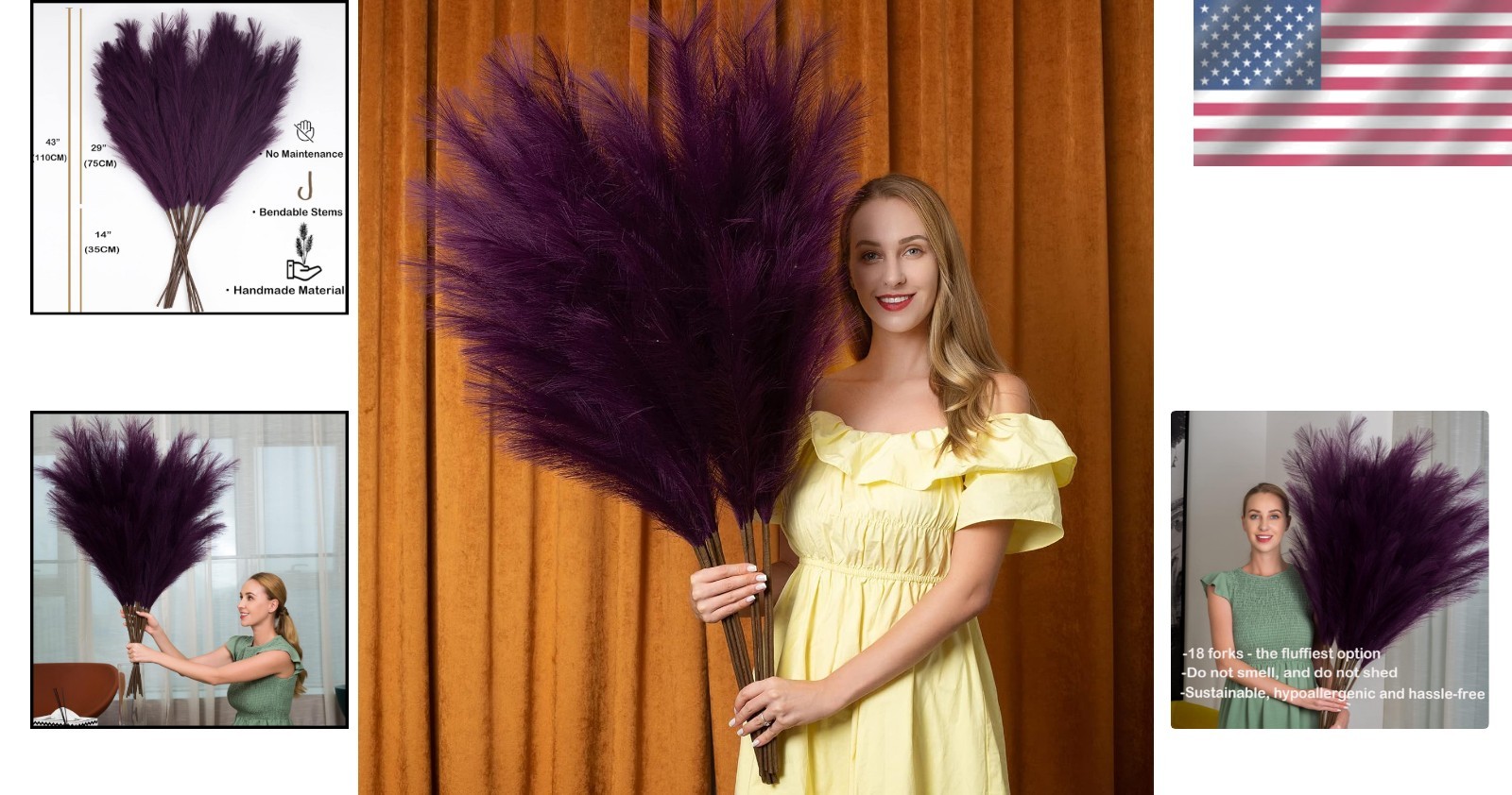 Luxury Faux Pampas Grass Decor – 6 Purple Stems, 43″ for Stylish Arrangements
