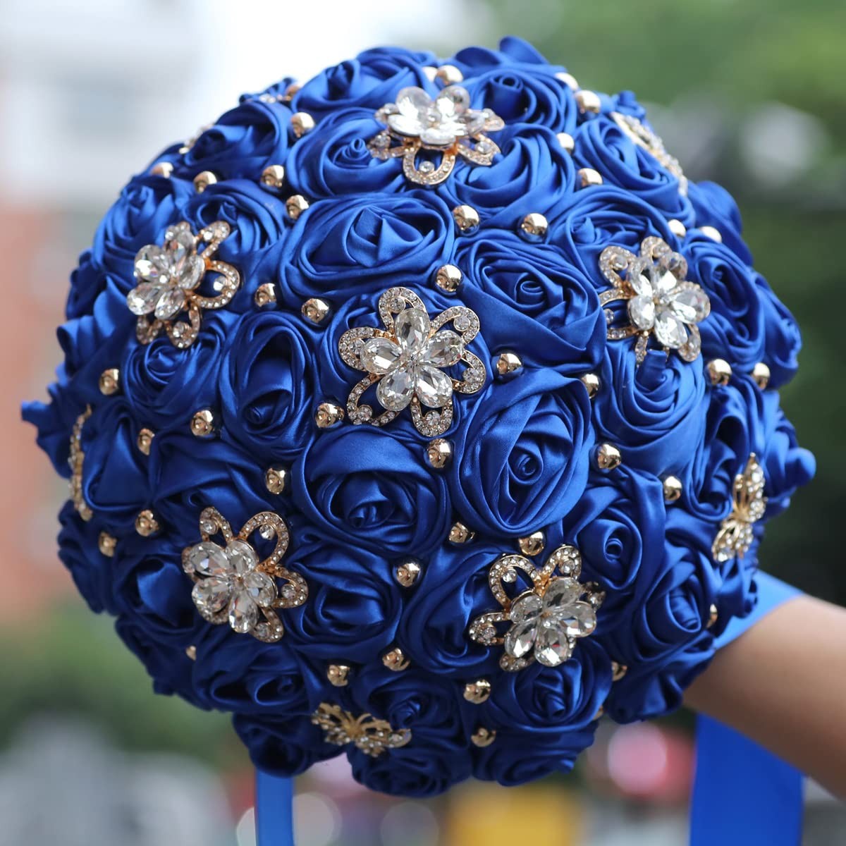 5.9″ Mini Bridal Bouquet Handmade Satin Rose Round Wedding Bouquet Throw Toss…