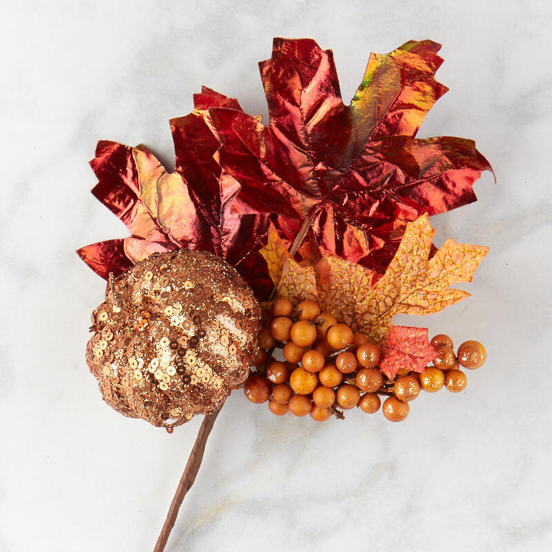 Set of 4 Glitzy Artificial Fall Pumpkin and Maple Leaf 12″ Floral Sprays