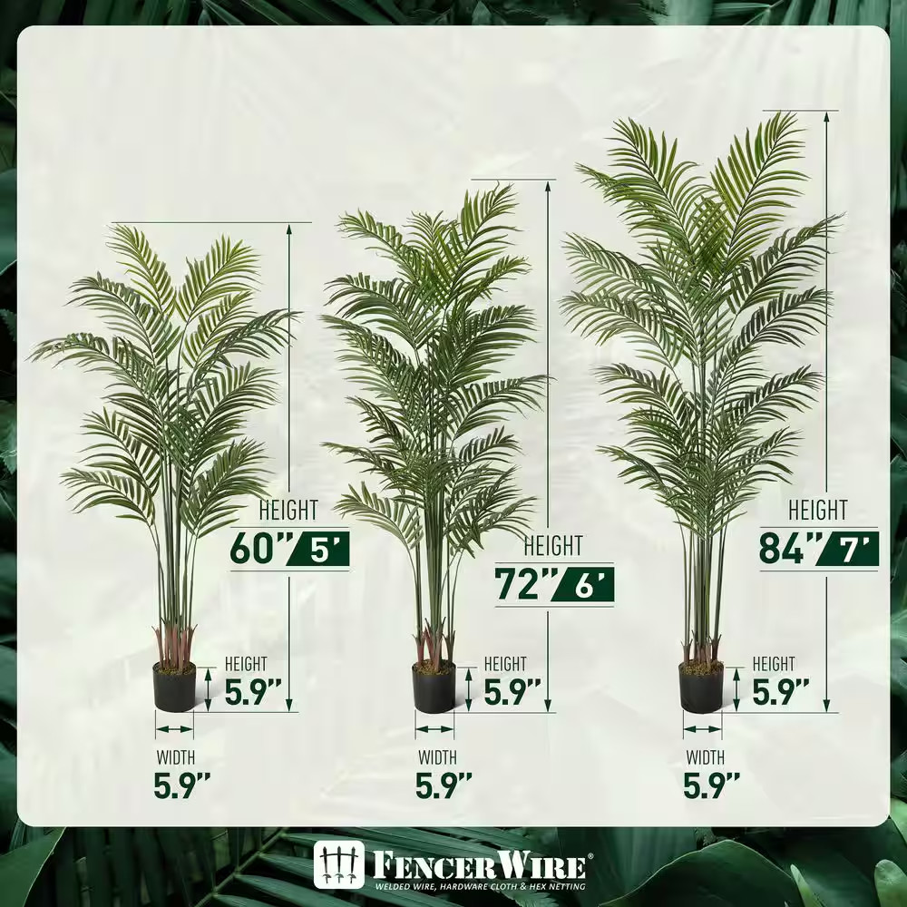7 Ft. Green Artificial Palm Tree, Faux Dypsis Lutescens Plant in Pot with Dried