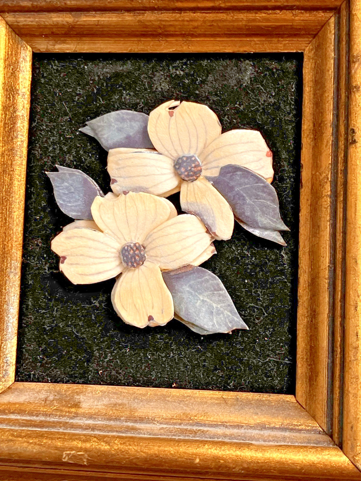 Miniature Framed 3D Art Dogwood Flowers 4 3/4″ x 5 3/8″