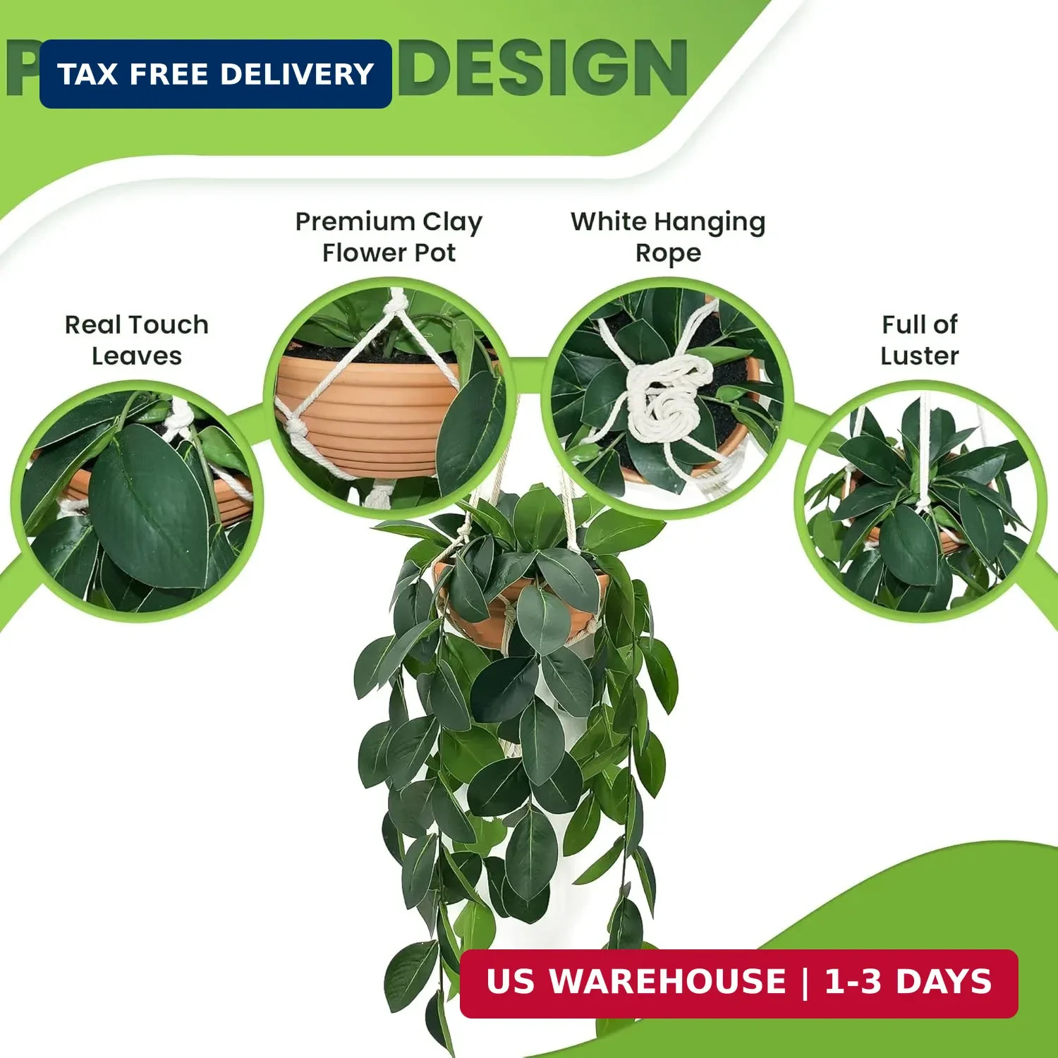 Hanging Plants Artificial Decor, Fake Hanging Plant in Clay Pot Artificial Hangi