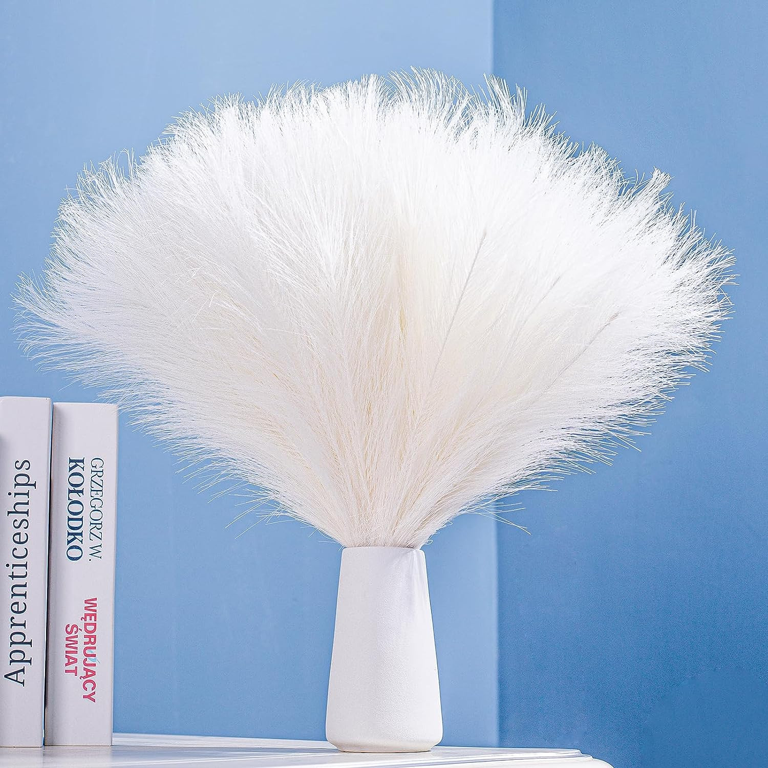 10 Stems White Pampas Grass Fluffy – 17.7″ Faux Pampas Grass Decor Small Pampas