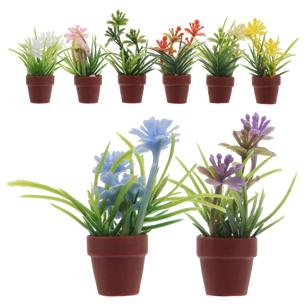 8Pcs Assorted Color Miniature Dollhouse Plants Reusable Plastic Bonsai Decor