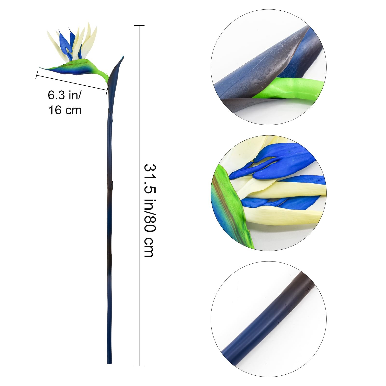 6 PCS Artificial Bird of Paradise Flowers Blue Strelitzia Tropical Bouquet