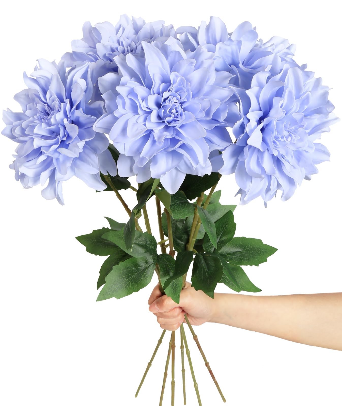 Artificial Dahlia Flowers,6PCS Light Blue Flowers 23.62″ Silk Faux Dahlias fo…