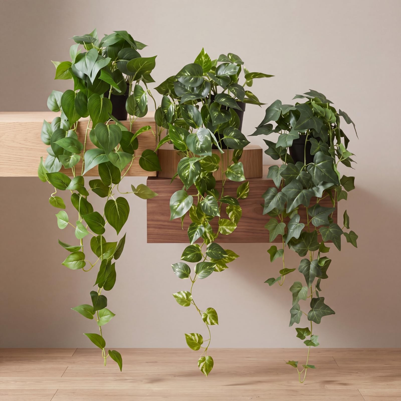 3 Pcs Fake Pothos Hanging Plants with Pot 31.49″ Artificial Silk Ivy Vines Re…
