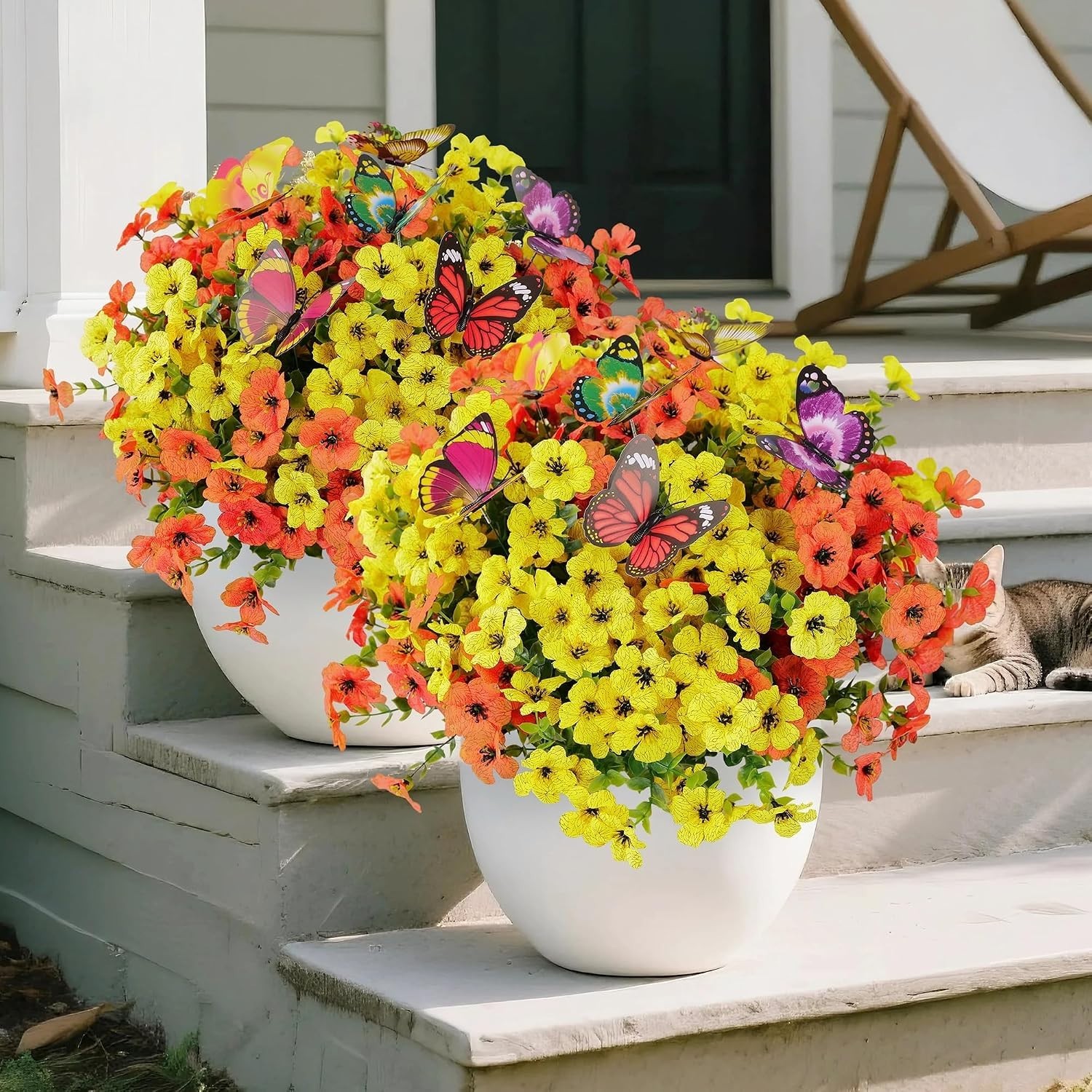 20 Bundled Artificial Flowers for Outdoors‌ and 6 Faux Butterflies | UV Resis…