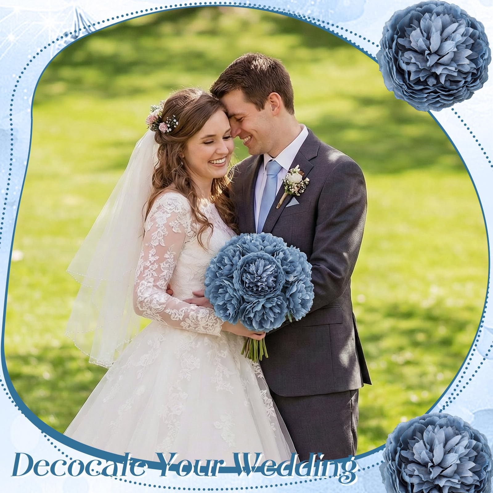 50 PCS 4.7 Inch Artificial Silk Peony Rose Flower Heads Wedding Dusty Blue