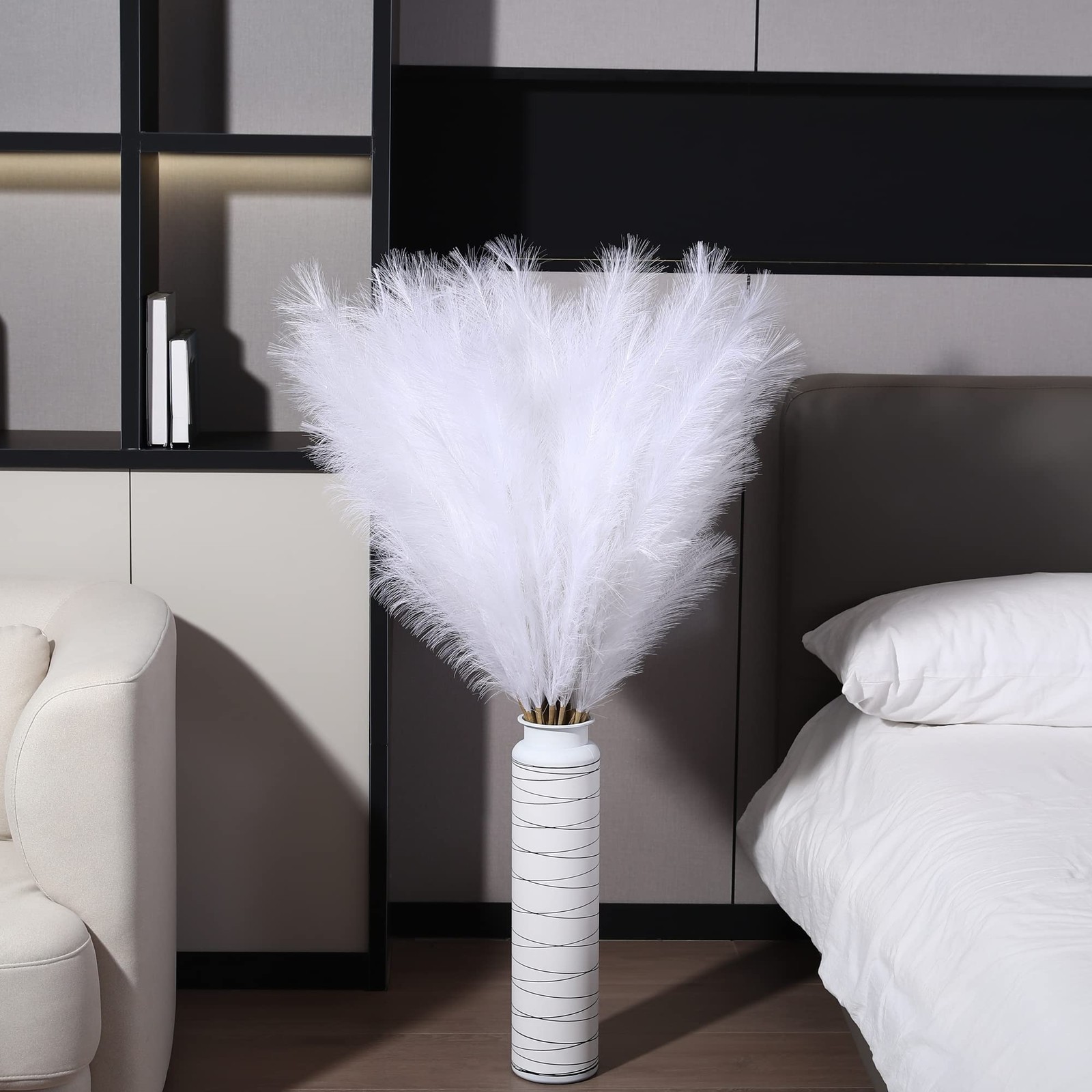 8 Pcs 45 inch Tall Faux Pampas Grass Decor, Large Artificial White Pompous Gr