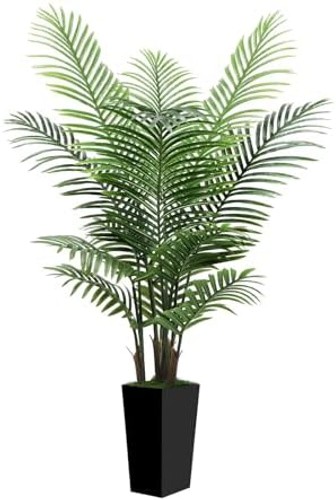 5FT Tall Fake Palm Tree with Black Planter – Artificial Plants Indoor Large F…
