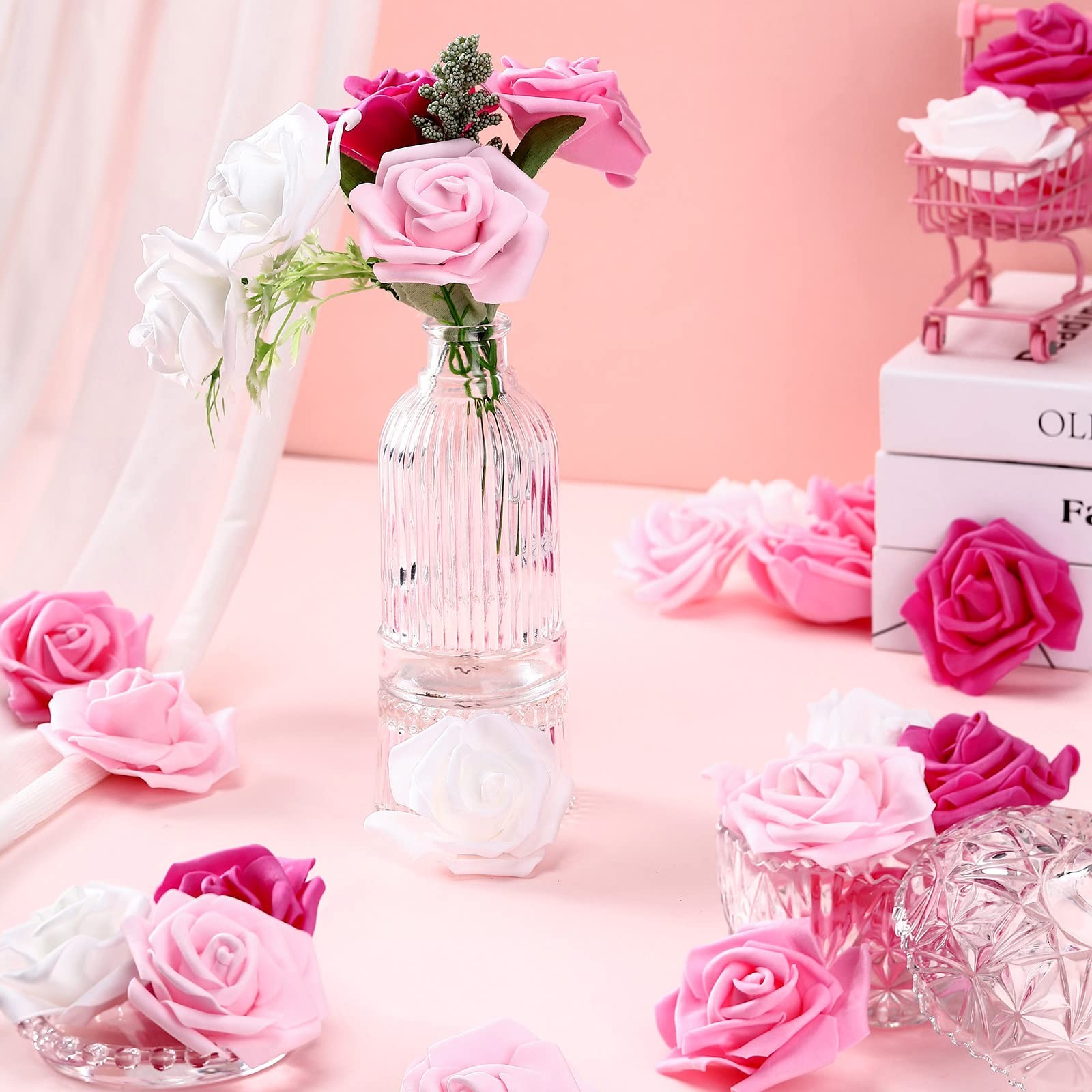 600 Pieces Artificial Rose Flower Heads Decorations 3 Inch Stemless Flowers f…