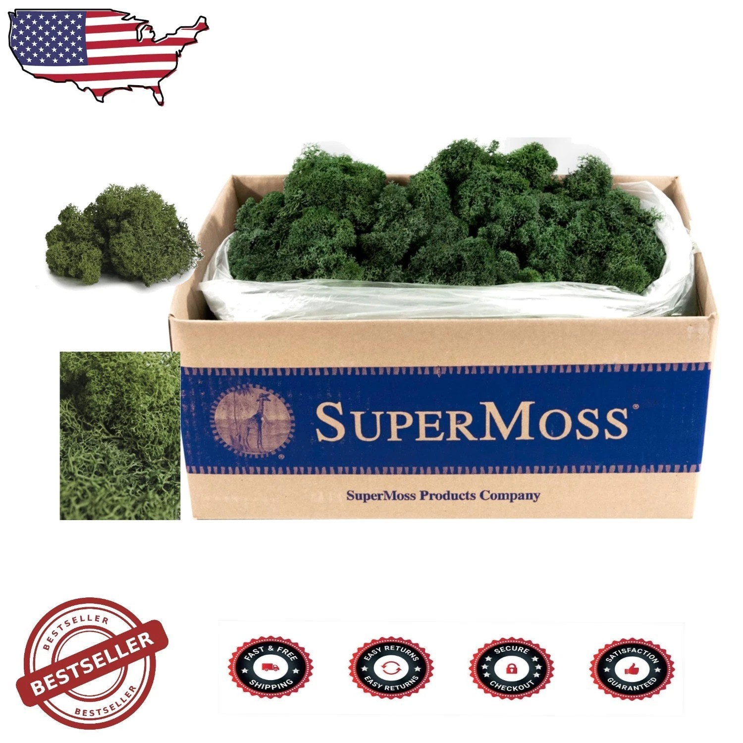 Sustainably Sourced Reindeer Moss 3lbs Forest Green – Vibrant, Soft Texture