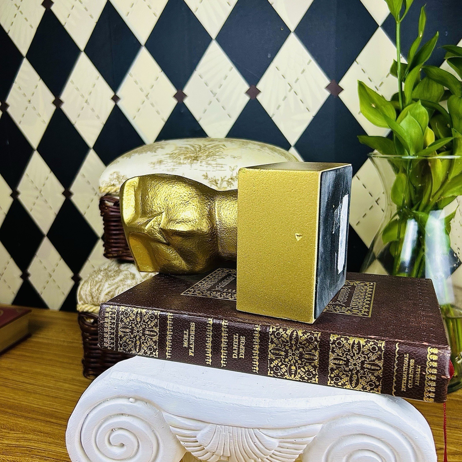 Golden Abstract Face Sculpture Modernist Hollywood Regency Décor