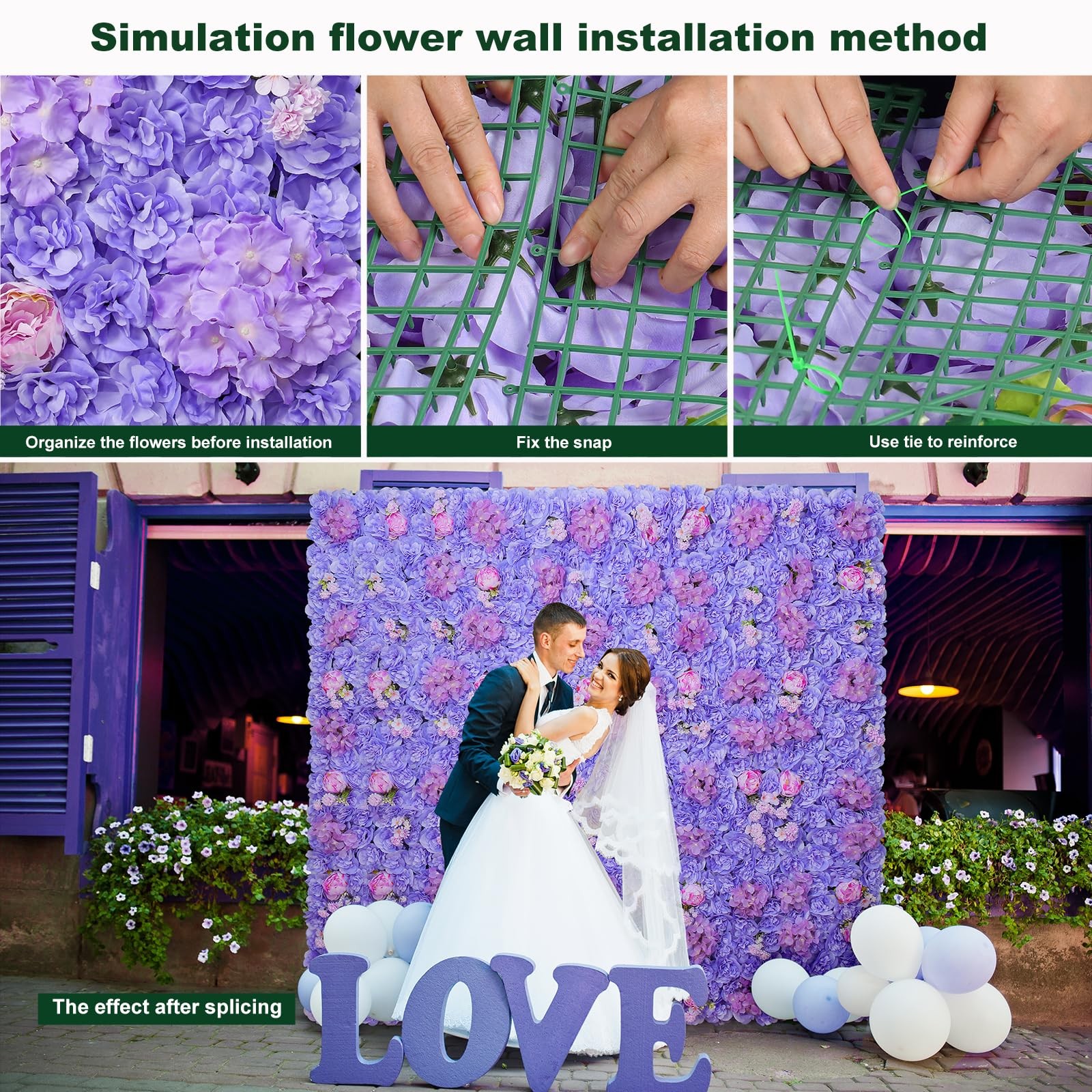 RIDDSEE Flower Wall Backdrop 16.5*16.5 12Pcs Artificial Floral Wall Panel 3D