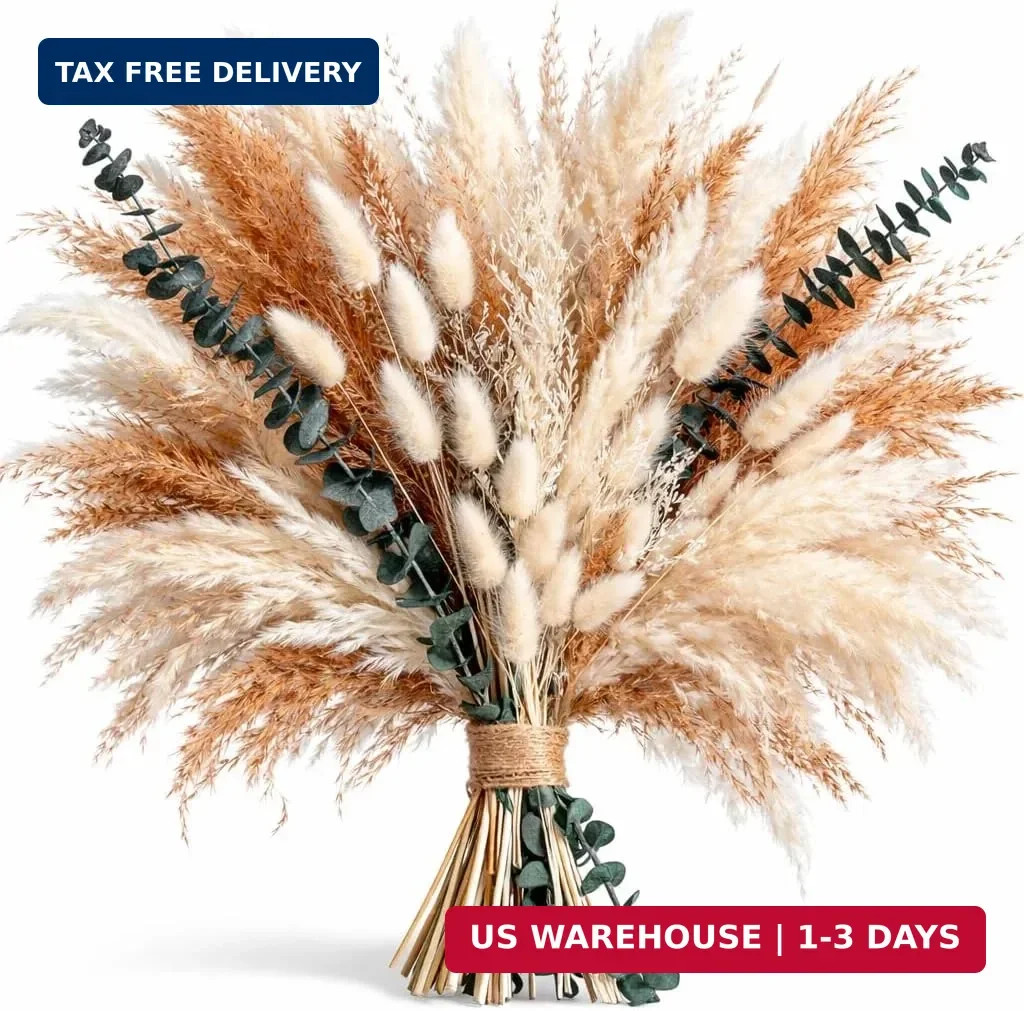 Dried Flower Bouquet – Pampas Grass, Bunny Tails, Olive Green Eucalyptus & Prese