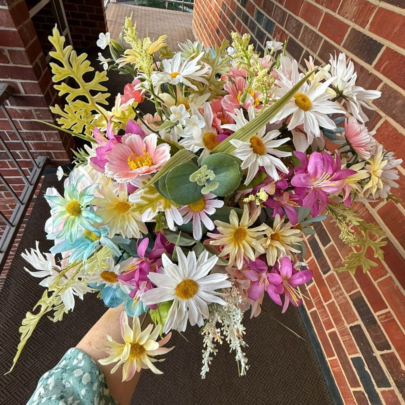 Artificial Mixed Floral Bouquet Multicolor Daisies Hydrangeas Upcycled and New