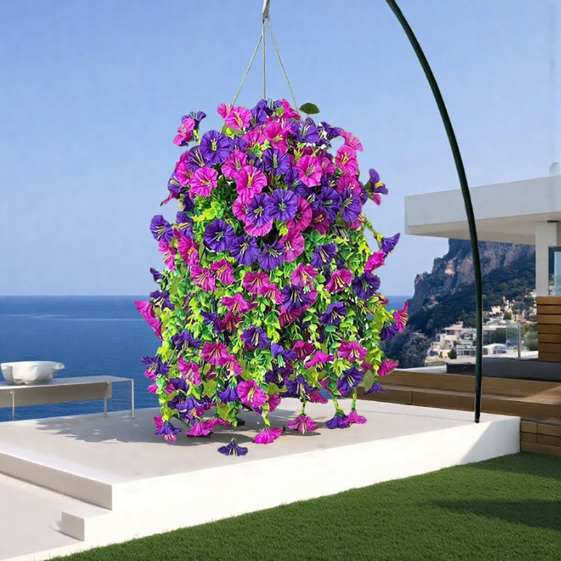 4PCS Artificial Morning Glory Vines UV Resistant Hanging Flowers Outdoor Decor