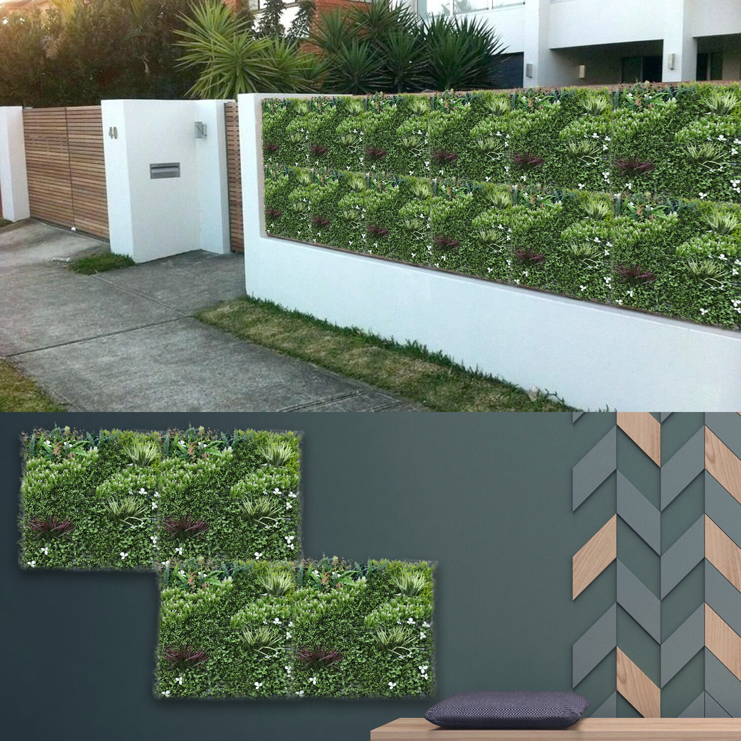 40 Inch 3D Artificial Boxwood Wall Hedge Mat Panels Outdoor Grass Fence Style#4